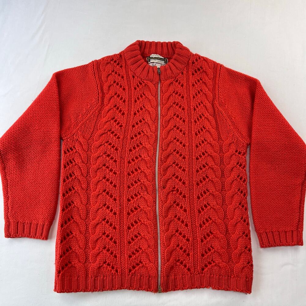 Helen Harper True Vintage Orange Zip Up Wool Sweater Women's size 36 Medium